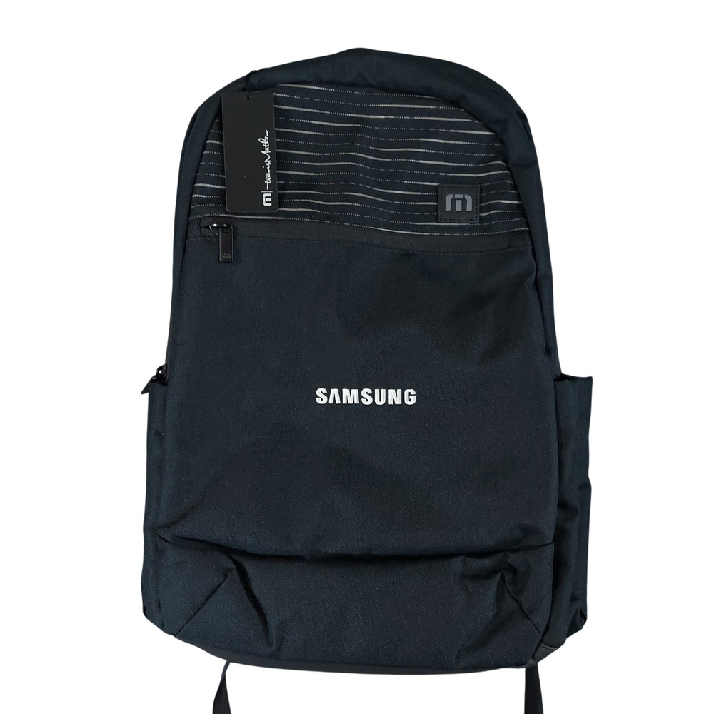 TravisMathew Backpack Men OS Black Samsung Logo Padded Laptop Travel Bag NEW